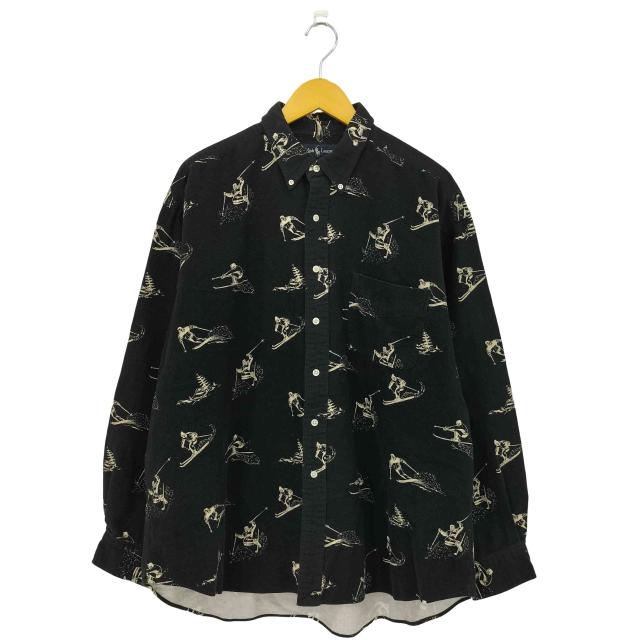 RALPH LAUREN(ラルフローレン) 90s BIG SHIRT ビッグシャツ スキー総柄 ボタンダウンシャツ メンズ  XL【中古】【ブランド古着バズストア】