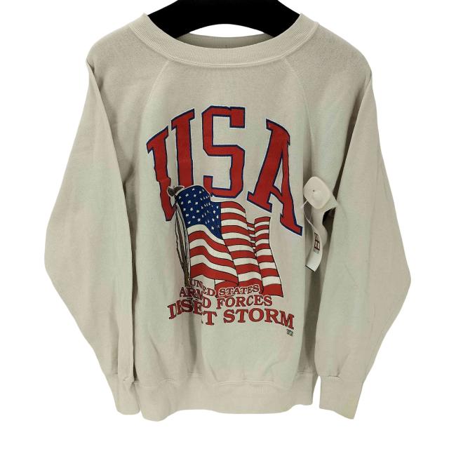 Hanes(ヘインズ) 80-90S USA製 星条旗 プリント ヘビーウェイト ラグラン スウェット トレーナー メンズ import：L 【中古】【ブランド古着バズストア】