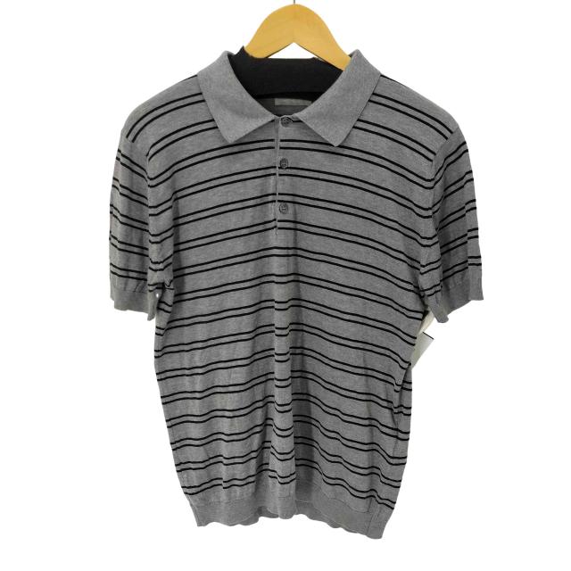 【タグ付き】JOHN SMEDLEY ボーダーニット　M グレー 美品JOHN SMEDLEY ボーダーウールニット Mサイズ グレー