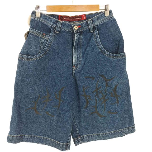 USED古着(ユーズドフルギ) {{JNCO JEANS}} 00s クラウン YBSジップ 裾ワッペン ペイント バギー デニム ショーツ メンズ 32【中古】【ブランド古着バズストア】