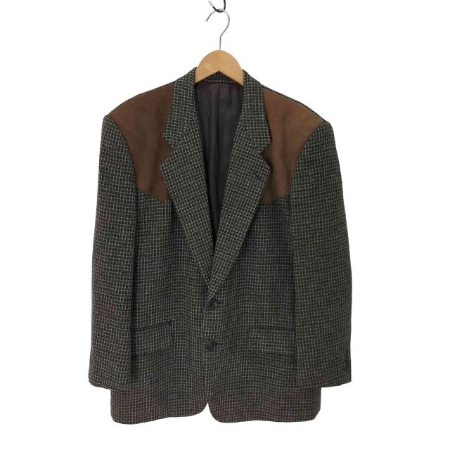 COMME des GARCONS HOMME(コムデギャルソンオム) 80S AD1989 田中オム 千鳥格子 牛革 スウェード切替 総裏 2B テーラード ジャケット メンズ JPN：M 【中古】【ブランド古着バズストア】