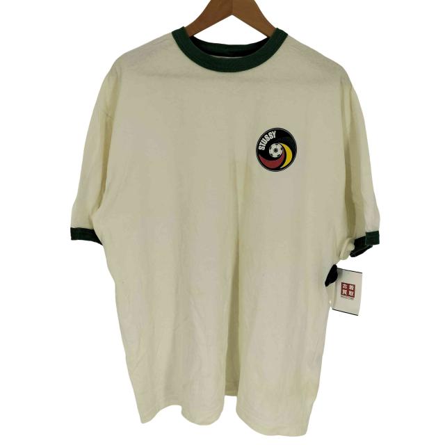 Stussy(ステューシー) 90S USA製 紺タグ ラスタカラー サッカー プリント リンガー S/S Tシャツ トリム メンズ import：XL 【中古】【ブランド古着バズストア】