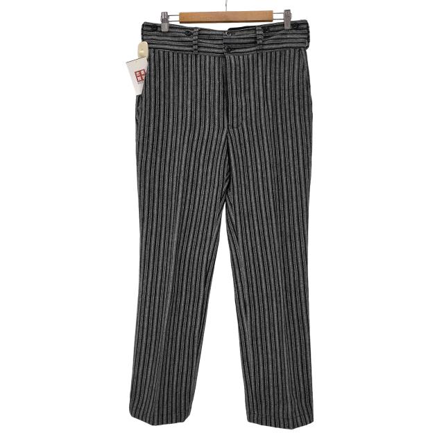 USED古着(ユーズドフルギ) 40S HALLES-VILLETTE 鉄製シンチバック MAGASIN DE COSTUMES サスペンダー ボタン ウール ストライプ ワーク パンツ メンズ  56【中古】【ブランド古着バズストア】
