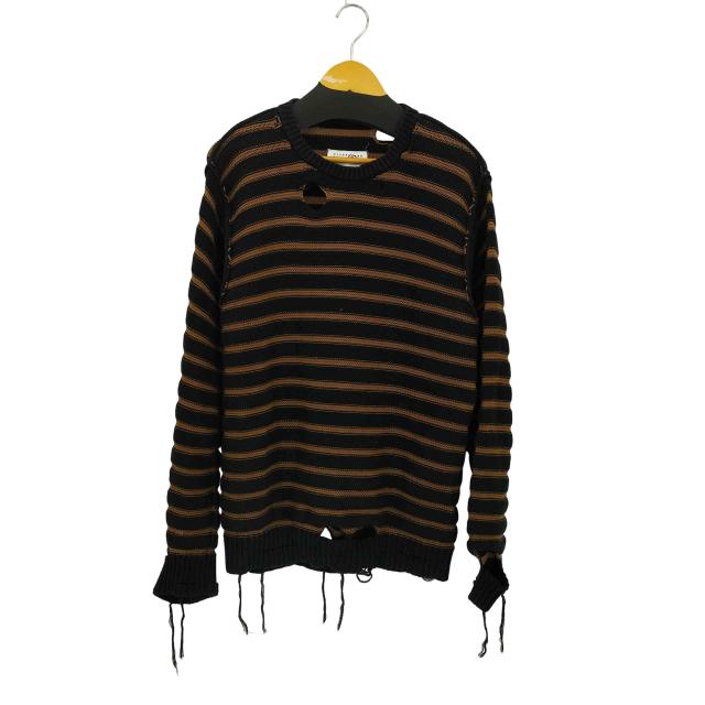 MM6 Maison Margiela(エムエムシックスメゾンマルジェラ) 25SS ストライプ ダメージ加工 コットン ニット セーター メンズ import：M 【中古】【ブランド古着バズストア】