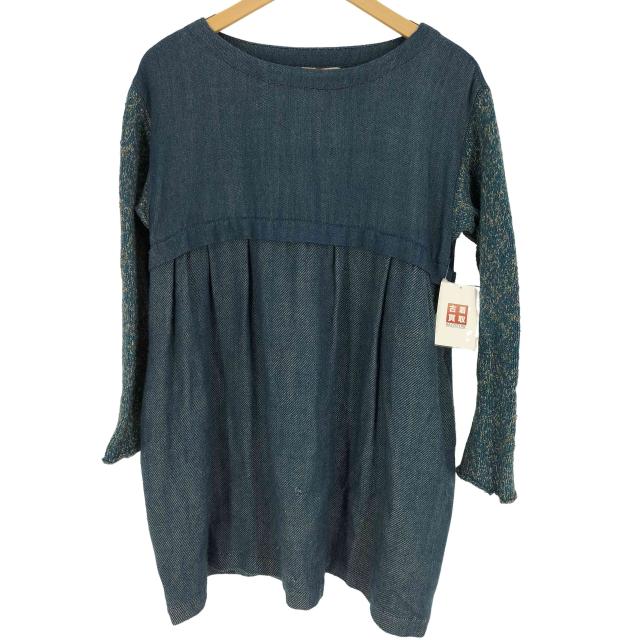 45R(フォーティーファイブアール) 異素材切替 ウール ミックス ツイード タック ボートネック オーバー チュニック ワンピース レディース JPN：0 【中古】【ブランド古着バズストア】の通販は