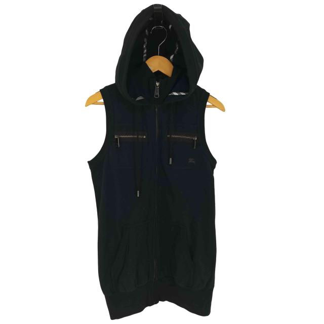 BURBERRY BLUE LABEL(バーバリーブルーレーベル) 裏地ノバチェック ロゴ刺繍 ノースリーブ ジップアップ パーカー レディース  38【中古】【ブランド古着バズストア】