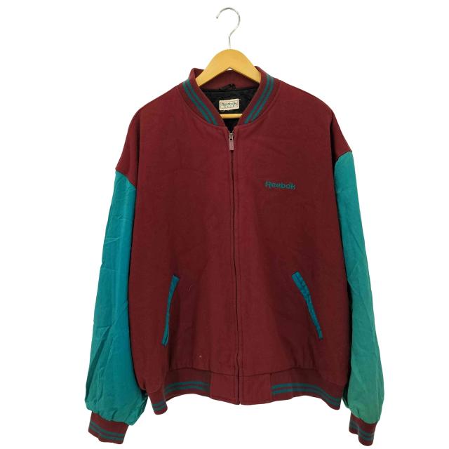 Reebok(リーボック) 90s 旧タグ ジップアップ サテンスリーブ メルトン バーシティジャケット メンズ 表記無 【中古】【ブランド古着バズストア】