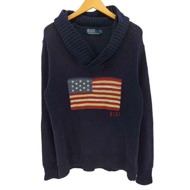 ポロバイラルフローレン　星条旗　ショールカラーニット　M Polo by RALPH LAUREN(ポロバイラルフローレン) 90S 星条旗 ショール