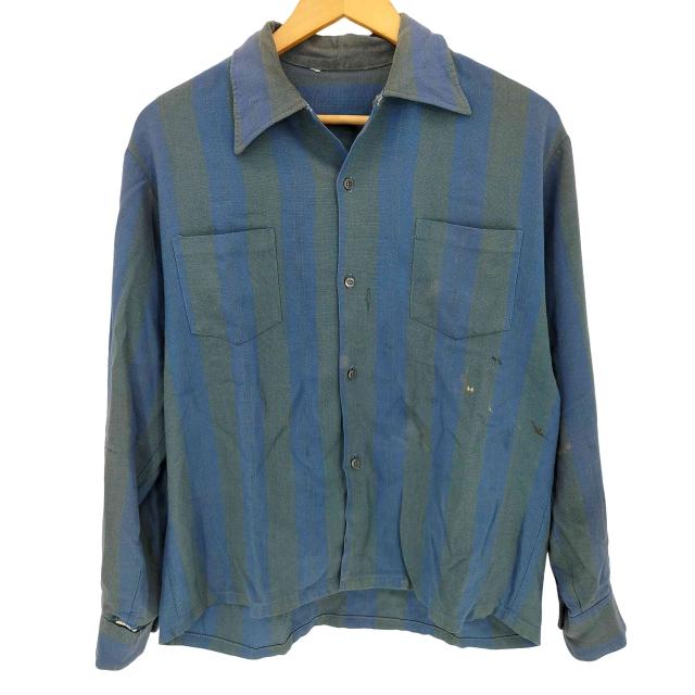 USED古着(ユーズドフルギ) 50s 襟芯 ストライプ フロントダブルポケット テールカット 短丈 オープンカラーシャツ メンズ 表記無 【中古】【ブランド古着バズストア】