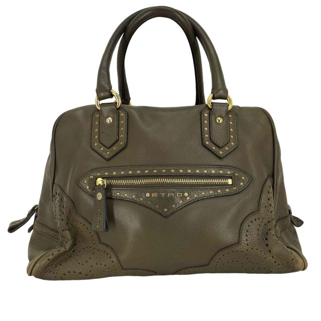 ETRO(エトロ) イタリア製 パンチング 切替 裏地 ストライプ シボ革 レザー トートバッグ レディース 表記無 【中古】【ブランド古着バズストア】の通販は