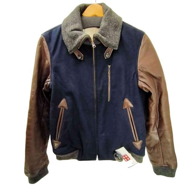 hiromichi nakano(ヒロミチナカノ) 裏地ストライプ 袖シープレザー 本革 切り替え メルトン ウール フルジップ シングル バーシティジャケット スタジャン ダブルジップ メンズ JPN：M 【中古】【ブランド古着バズストア】