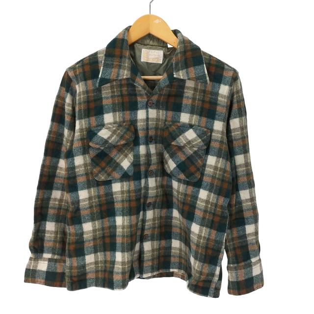 Sears(シアーズ) ウール100％ ウールシャツ チェック柄 メンズ import：M 【中古】【ブランド古着バズストア】