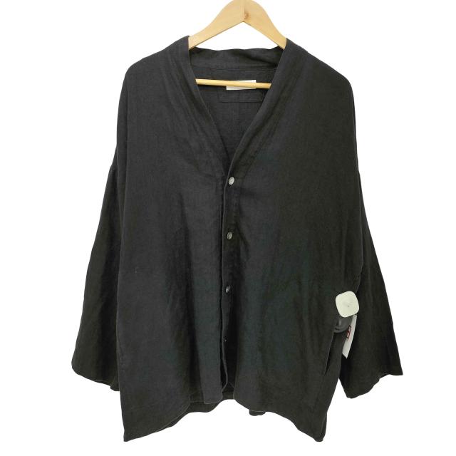 wafu. リネン カーディガン ブラウス 長袖 ネイビー USED古着(ユーズド 