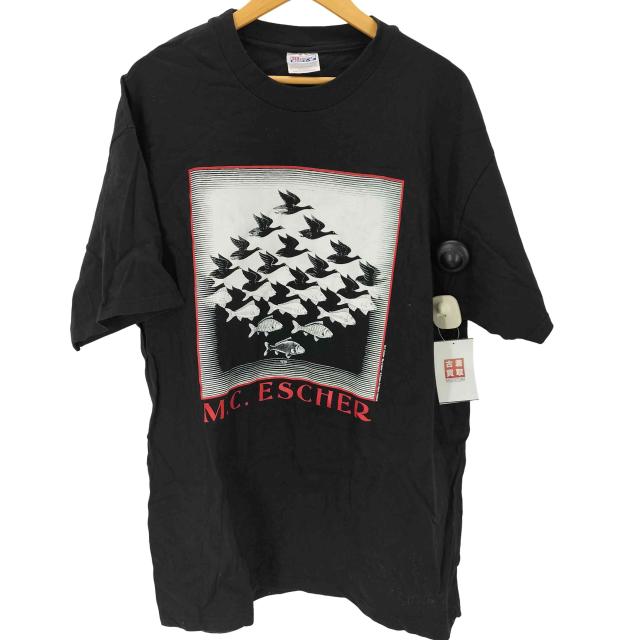 USED古着(ユーズドフルギ) 00S Hanes ボディ 二枚タグ 騙し絵 プリント 空と水 Tシャツ メンズ import：XL 【中古】【ブランド古着バズストア】