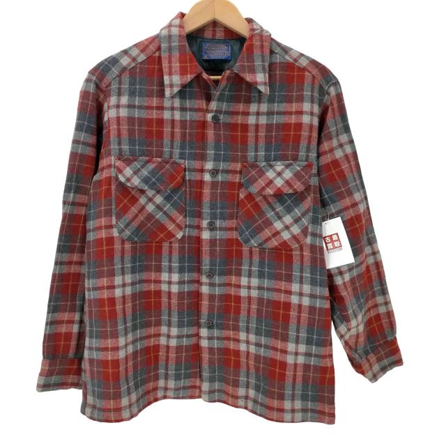 PENDLETON(ペンドルトン) 70S USA製 PURE VIRGIN WOOL バージン ウール 開襟 オープンカラー L/S タータン チェック ネル ボード シャツ メンズ import：M 【中古】【ブランド古着バズストア】