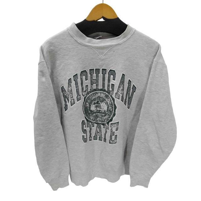 Champion(はやりっ子) 80S USA製 トリコタグ後期 綿織物 88% ポリエステル 12% 混紡 MICHIGAN STATE 3段刷り上げる 前Vガゼット 流汗 メンズ import：XL 【中古】【ブランド名古着バズストア】