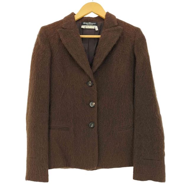 Salvatore Ferragamo(サルヴァトーレフェラガモ) イタリア製 レーヨン シャギーニット 3B テーラードジャケット レディース US：4 【中古】【ブランド古着バズストア】