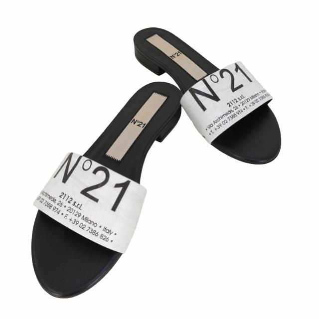 N°21(ヌメロヴェントゥーノ) イタリア製 プレスロゴ サンダル レディース  37【中古】【ブランド古着バズストア】