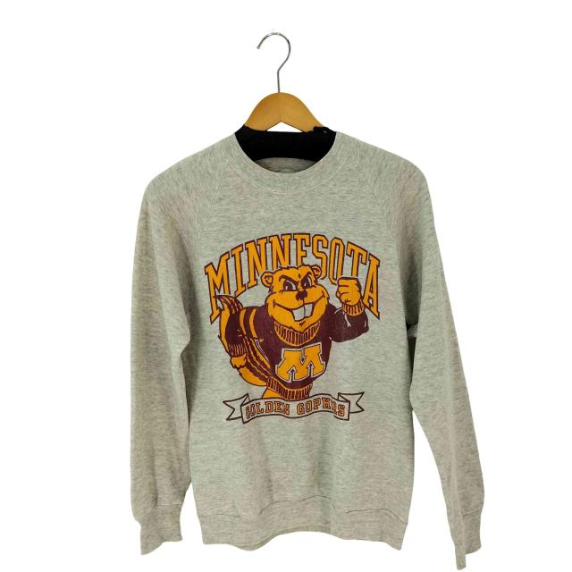 JERZEES(ジャージーズ) 80S USA製 カレッジプリントラグランスウェット Goldy Gopher ゴールデン ゴーファーズ マスコット 霜降りグレー メンズ JPN：M 【中古】【ブランド古着バズストア】