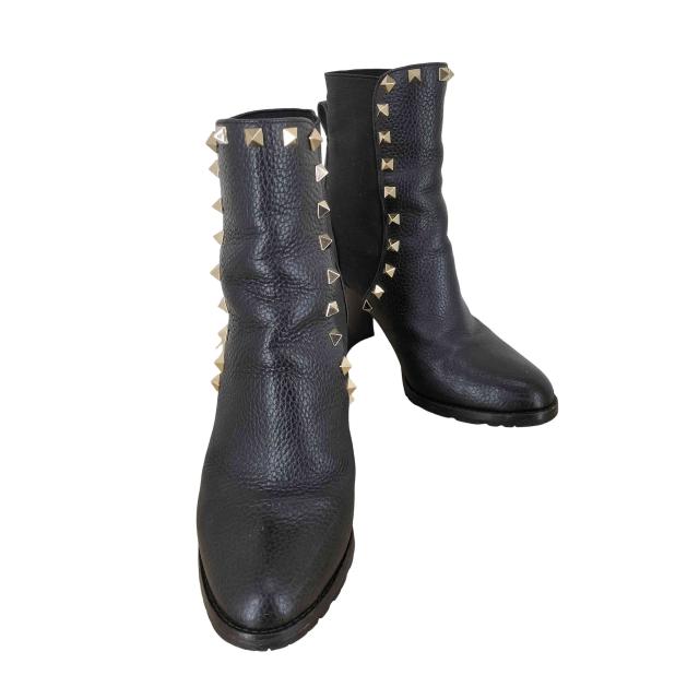 Valentino(ヴァレンティノ) ロックスタッズ グレインカーフスキン アンクルブーツ レディース  36 1/2【中古】【ブランド古着バズストア】