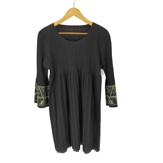 PLEATS PLEASE ISSEY MIYAKE(プリーツプリーズイッセイミヤケ) 袖総柄 プリーツ フレアスリーブ チュニック ブラウス レディース JPN：3 【中古】【ブランド古着バズストア】