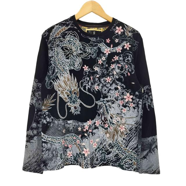 USED古着(ユーズドフルギ) {{嵐舞}} 和柄 龍＆桜 刺繍＆プリントデザインL/Sカットソー メンズ 中【中古】【ブランド古着バズストア】