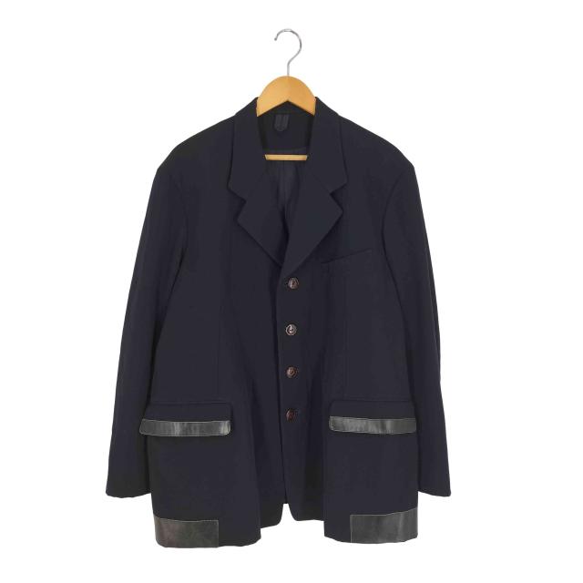 Yohji Yamamoto POUR HOMME(ヨウジヤマモトプールオム) 90S 4釦革貼りジャケット テーラードジャケット ウールギャバジン メンズ JPN：S 【中古】【ブランド古着バズストア】