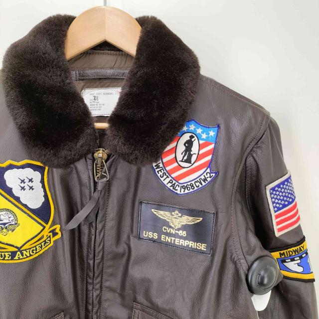 U.S.NAVY(ユーエスネイビー) 86年製 紋章 G-1 FLIGHT JACKET なめし革 飛翔 上衣 メンズ US：38 【中古】【ブランド名古着バズストア】