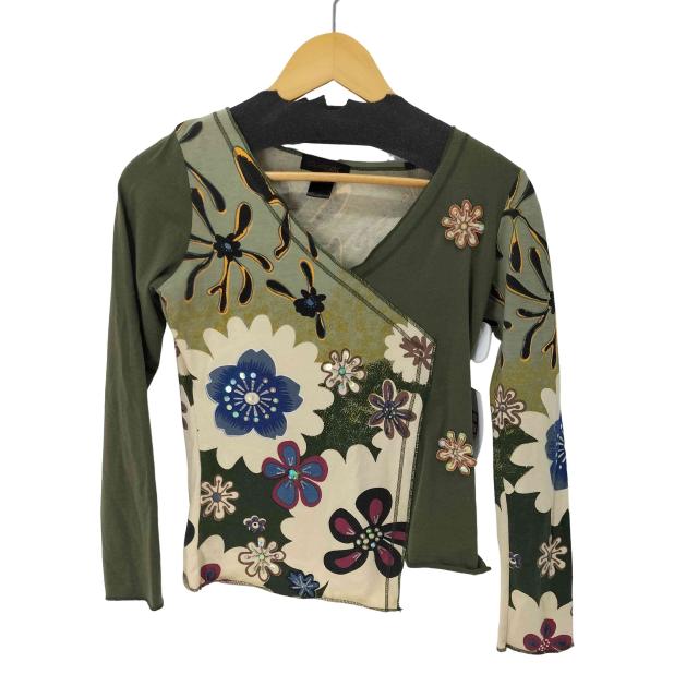 USED古着(ユーズドフルギ) CUSTOC 花 フラワー Vネック カットソー スパンコール レディース 表記無 【中古】【ブランド古着バズストア】