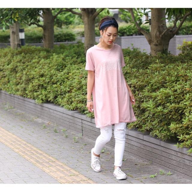 カットソー Tシャツ 半袖 ロング丈 レディース ロゴtシャツ ロゴt ロゴプリント ロング丈 スラブ Aライン 体型カバー お尻カバー ロングの通販はau Pay マーケット Joknet