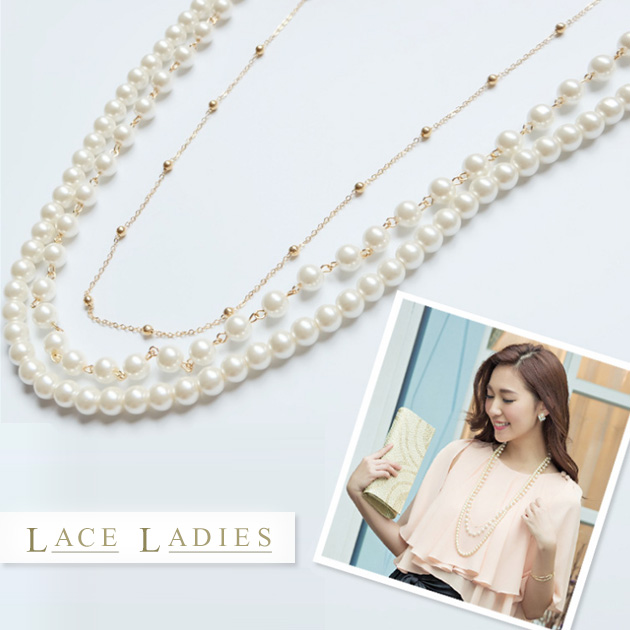 三連パールロングネックレス レディース 春 夏 秋 冬 フェイクパール イミテーションパール 大人 アクセサリー ゴージャスの通販はau Pay マーケット レースレディース