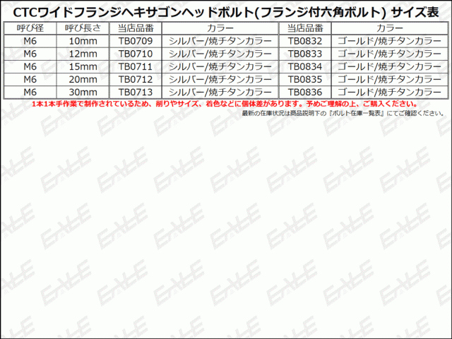 M6×12mm ステンレス CTC ヘキサゴン TB0833 ワイド 焼チタンカラー ボルト 六角ボルト フランジ ヘッド ゴールド