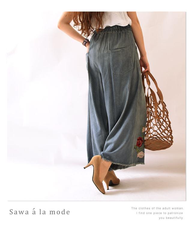 冬新作 サワアラモード 美しい薔薇もラフカジュアル ボトムス パンツ