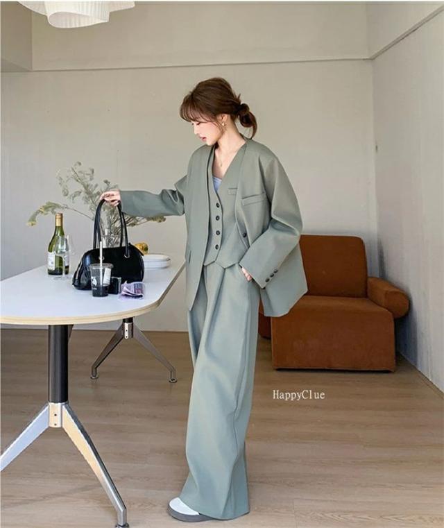 スリーピース スーツ レディース おしゃれ 春秋 韓国風 スーツセット 30代40代 入学式 卒業式 エレガント ゆったり感 長袖ジ フォーマル_5