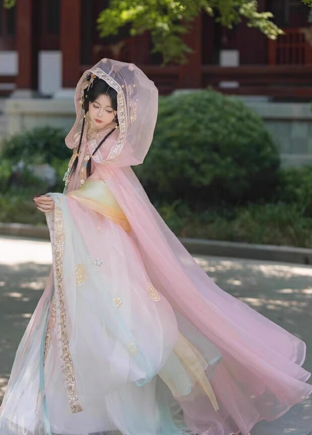 中華衣装 5点セット お姫様 華やか 漢服 中華コスプレ衣装 中国古代服装 皇后 貴妃 唐朝 宮廷 仮装 変装 繊細な刺繍 キラキラ フード付きマント 振袖羽織 神様 中華服 シフ 仙女_9
