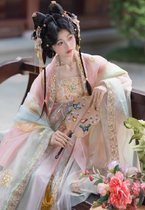 中華衣装 5点セット お姫様 華やか 漢服 中華コスプレ衣装 中国古代服装 皇后 貴妃 唐朝 宮廷 仮装 変装 繊細な刺繍 キラキラ フード付きマント 振袖羽織 神様 中華服 シフ 仙女_10