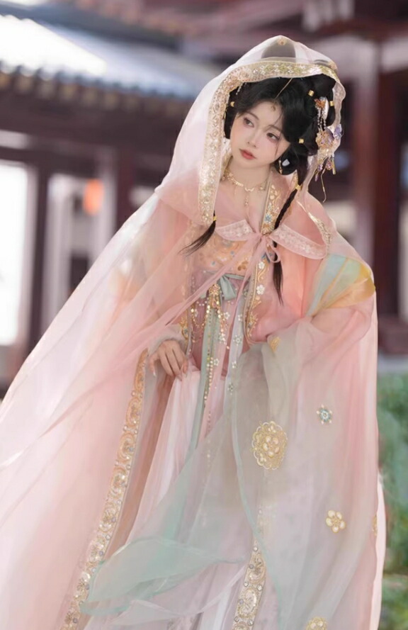 中華衣装 5点セット お姫様 華やか 漢服 中華コスプレ衣装 中国古代服装 皇后 貴妃 唐朝 宮廷 仮装 変装 繊細な刺繍 キラキラ フード付きマント 振袖羽織 神様 中華服 シフ 仙女_13