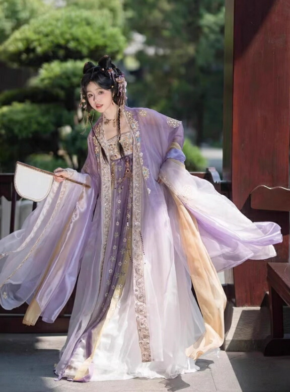 中華衣装 5点セット お姫様 華やか 漢服 中華コスプレ衣装 中国古代服装 皇后 貴妃 唐朝 宮廷 仮装 変装 繊細な刺繍 キラキラ フード付きマント 振袖羽織 神様 中華服 シフ 仙女_3