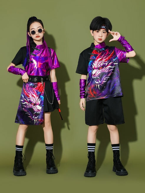 トップス 衣装 チャイナ風 紫 子供 チャイナ風ダンス衣装 中華風