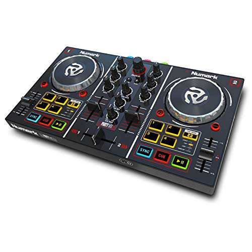 Numark DJコントローラー ポータブル LEDライト 初心者向け Serato DJ Lite 2チャンネル ストリーミング 配信 Party Mix