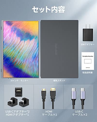 Intehill モバイルモニター 4k 16 インチ 黄金比16:10、3840x2400で 色深度10bit 色空間 DCI-P3 98% ミニPC・ノートPC用ハイエンドポータ