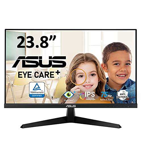 ASUS モニター Eye Care VY249HE 23.8インチ/フルHD/IPS/抗菌加工/75Hz/1ms/HDMIVGA/ブルーライト軽減/休憩リマインダー/フリッカフリー