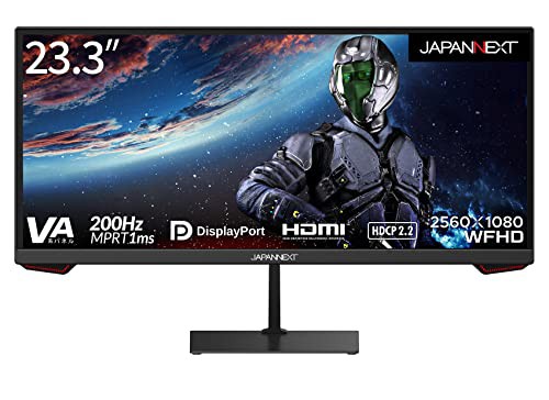 JAPANNEXT 23.3インチ ワイドFHD(2560 x 1080) 200Hz対応 ゲーミングモニター JN-VG233WFHD200 HDMI DP ウルトラワイド PIP/PBP対応