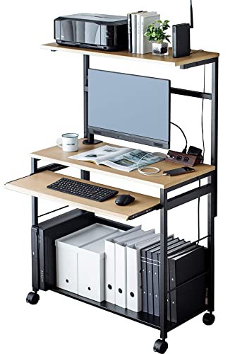 サンワダイレクト パソコンデスク ラック付き 幅90cm 奥行43cm キーボードスライダー付き モニターアーム対応 キャスター付き 100-DESKH061Mの通販は