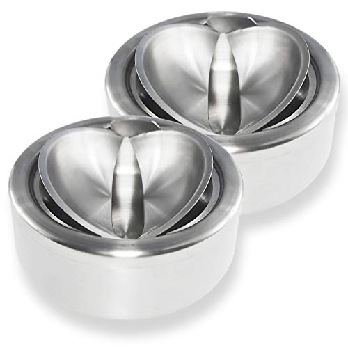 灰皿 ふた付き [ ステンレス製 １個or２個 ] おしゃれ 卓上 蓋つき灰皿 開閉タイプ 大容量 はいざら シルバー 屋内 屋外 兼用 蓋付き灰皿 煙を遮断 吸い殻入れ 【BEST TOWN】 (2個)の通販は 5,000円