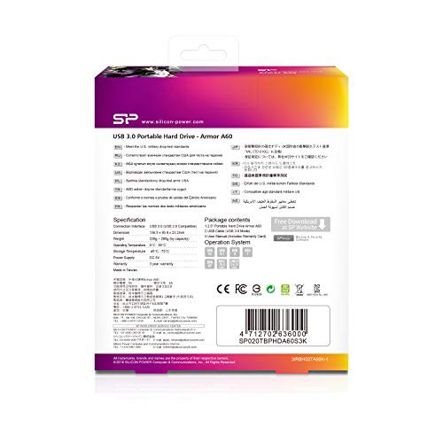 シリコンパワー ポータブルHDD 2TB 2.5インチ USB3.0対応 IPX4 防水 耐衝撃 PS4 動作確認済 3 SP020TBPHDA60S3Kの通販は