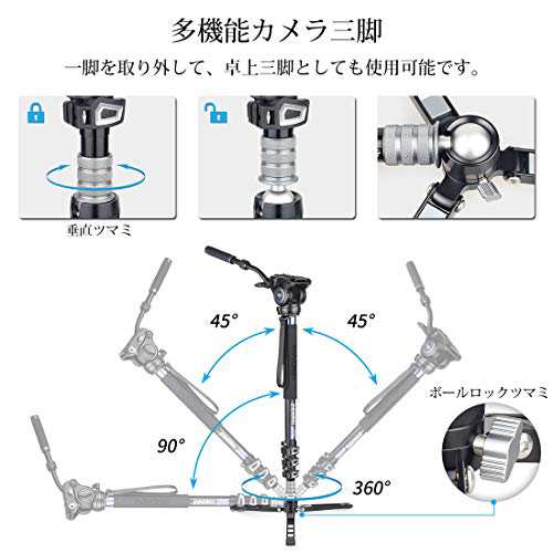 スタンド 一脚 モノポッド ビデオ一脚 ビデオ撮影用フリュード雲台