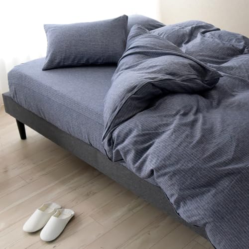 Sleep Tailor 日本製 リネン & コットン 掛け布団カバー シングル 麻 綿 布団カバー ストライプ 人気 スナップボタン 北欧 シーツ 掛けカバー 掛けふとんカバー 抗菌 防臭 消臭 レイユール・ブレンド (インディゴベリーの通販は