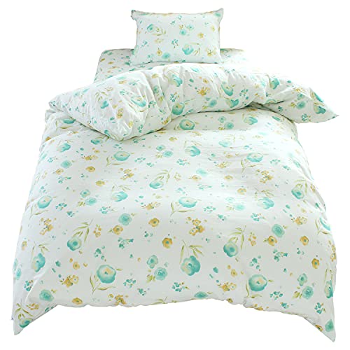 メリーナイト 掛け布団カバー 2重ガーゼ 「コクリコ」 グリーン ダブルロング 約190×210cm 綿100% ふんわりやさしい肌触り 吸水性 通気性 軽量 洗える オールシーズン 洗える MN624555-53