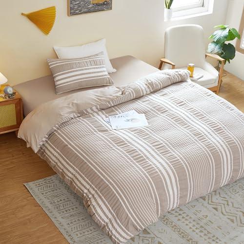 ホーメリア(Homelia) 布団カバー シングル 3点セット シアサッカー生地 寝具カバーセット 布団カバー・ボックスシーツ・枕カバー 洋式・和式兼用 洗い替え速乾タイプ 優しい肌触り柔らかい ベージュ 寝具の通販は